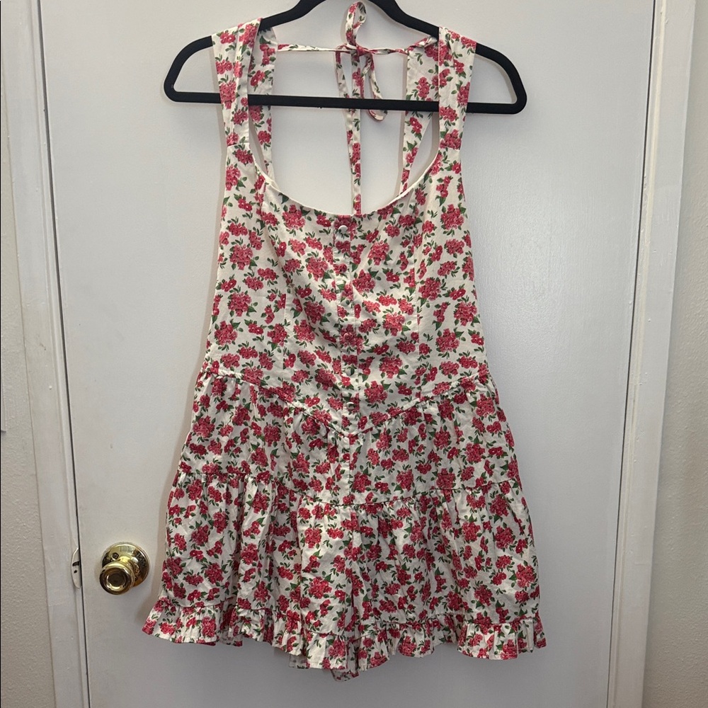 wild fable White Floral Tie-Back Romper with Pink Roses